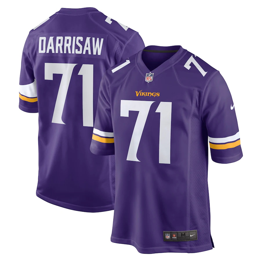 Mens Minnesota Vikings #71 Christian Darrisaw Nike Purple 2021 NFL Draft First Round Pick Game Jersey